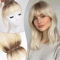 Ombre Brown to Blonde Clip in Bangs 100% Real Human Hair Bangs Wispy Bangs Hair Pieces 3 Secure Clips in Full Fringe Fake Bangs