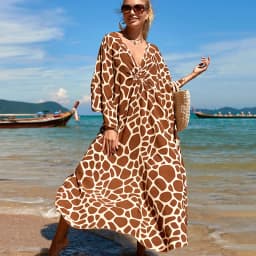 Plus Size Kaftan Dresses for Women Wave Neck Swimsuit Cover Up Caftan Dress Plus Size Oversized Long Beach Dress
