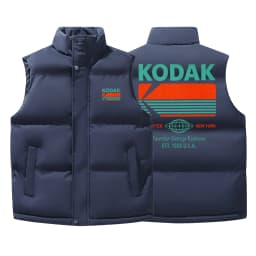 Men Kodak Point and Shoot Camera Print Stand Collar Padded Vest Sleeveless Warm Casual Outerwear Winter Cotton Waistcoat