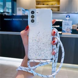 Glitter Necklace Case For Samsung Galaxy S25 S23 S21 S20 FE S24 Plus S26 Ultra A56 A36 A17 Crossbody Lanyard Strap Phone Cover