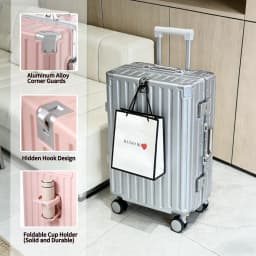 20" Carry On Suitcase Airline Approved, PC Hard Shell Luggage With Aluminum Frame, Spinner Wheels, Built-In Cup Holder, Travel Travel Suitcase