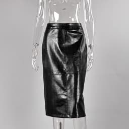 Linad Street Chic Black PU Mid Calf Skirts Women Vintage Slim High Waist Split Skirts 2026 Fashion Zipper Straight Skirt Female