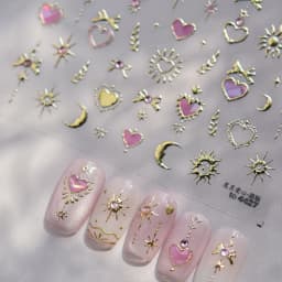 Elegant Gold Scepter 5D Nail Art Stickers Gorgeous Gemstone Luxury Courtly Pattern Necklace Frame Self Adhesive Manicure Decals