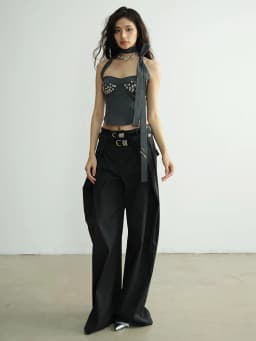 [EAM] High Elastic Waist Black Pleated Ruffles Long Wide Leg Pants New Trousers Women Fashion Tide Spring Autumn 2026 1DH8255