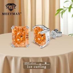 Bocarman Ice Cut Zircon Stud Earrings S925 Silver Paraiba Tanzanite Blue Mint Green Rectangular Multicolor Women Fine Jewelry