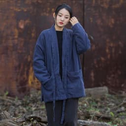 Thickened Cotton Jacket Chinese Style Women's Winter Training Clothes Cotton Linen Retro Zen Style Mid-Length Cotton Coat