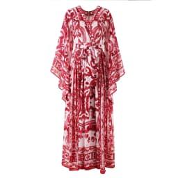 Wein Lady Women's Chiffon Silk Printed Large Swing V-neck Flying Sleeves Yellow Porcelain Dress Cross-border Women's Long Skirt