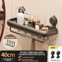 Suction Cup Bathroom Towel Rack Space Aluminum Wall-Mounted Minimalist Multi-Functional Storage Shelf No Drilling Required
