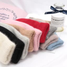 Women Winter Keep Warm Plus Cashmere Solid Color Woolen Elasticity Soft Full Fingers Mittens Girls Black Fur Knitted Cute Gloves