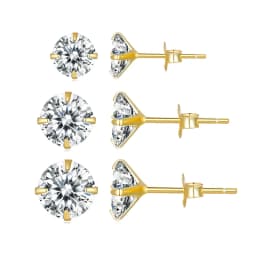 bamoer 3 Pairs Stud Earrings Set 925 Sterling Silver Stone CZ Minimalist Dazzling Fashion Earrings 4mm 5mm 6mm Diameter BSE166
