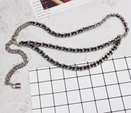 [EAM] Pu Leather Black Metal Chain Long Elegant Belt Personality Women New Fashion Tide All-match Spring Autumn 2026 1U26708