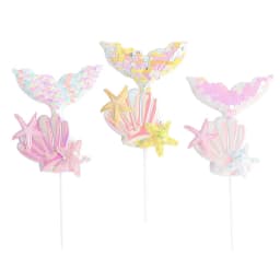 3pcs Mermaid Tail Sequin Cake Topper Muffin Cupcake Toppers for Mermaid Themed Wedding Supply Birthday Party Cake Decorations