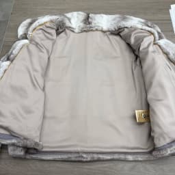 Women Real Rex Rabbit Fur Coat Stand Collar Short Jacket Chinchilla‑Look Pattern Horizontal Stripe Winter Warm Female Coat