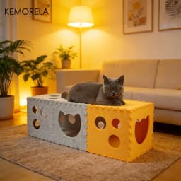 KEMORELA Cat Tunnel Interactive Cat House Foldable Cat Hideout Oversized Felt Cat Scratching Board And Bed Durable Removable