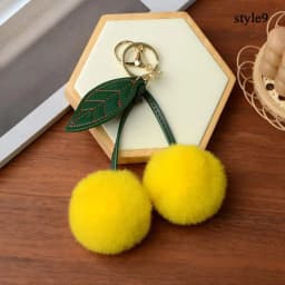 New Fluffy Rabbit Fur Cherry Keychain Ball Pompom Key Chain Handbag Car Key Chain Ring Gift Women‘s Bag Charm Backpack Accessory
