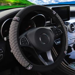 Four Seasons Universal Car Steering Wheel Cover 37-38cm Leather Embroidered Color Diamond-Studded Elastic Steering Wheel Cover