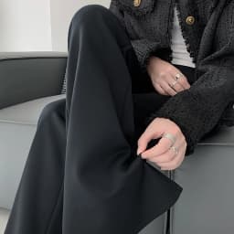 Temperament Black Slimming Flared Pants Women Autumn Chic Design Front Split Tight Trousers Casual High Waist Hip Lift Long Pant