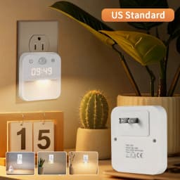 Motion Sensor LED Night Light with Time Display EU and US Socket Plug-in Wall Lamp Smart Sensing Light for Hallway Stair Bedroom