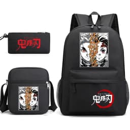 Demon Slayer Anime Print School Backpack Set 3Pcs with Shoulder Bag Pencil Case for Boys Girls