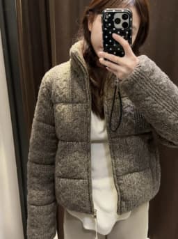ETJ 2025 Winter new women's fresh and elegant white turtleneck knitted thick cotton jacket warm bread jacket 6318229