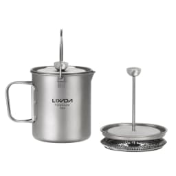 Lixada 750ml Titanium Coffee Cup Mug French Press Pot Coffee Maker Outdoor Camping Cooking Pot with Folding Titanium Spoon