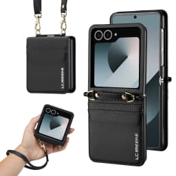 Crossbody Cards Solt Wallet Leather Case For Samsung Galaxy Z Flip 7 6 5 4 5G 3 7FE Flip7 Bag Strap Long Lanyard Business Cover