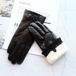 Women's Winter Thickened Sheepskin Gloves Lamb Fur Lining Leather Warm Fashion Motorcycle Riding Gloves Cold-Resistant Driving G