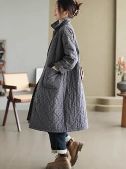 Authentic 2025 Autumn Winter Long Women's Cotton Padded Coat Polka Dot Diamond Stitch Thickened Jacket Comfortable Fit  C...