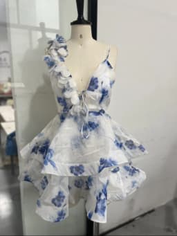 Chic Floral Printed Mini Dress Backless Sleeveless Hem Stacking Dresses Sweet A Line Vestidos 2025 New Lady Party Club Clothing