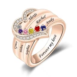 Personalized 1-8 Birthstone Rings for Women Customized Engraved Name Rings for Her Custom Cubic Zirconia Stones Heart Rings Gift