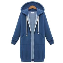 Long Zip Hooded Sweat Jacket For Women Drawstring Long Sleeve Outerwear With Side Pockets For Cold Season Daily Matching