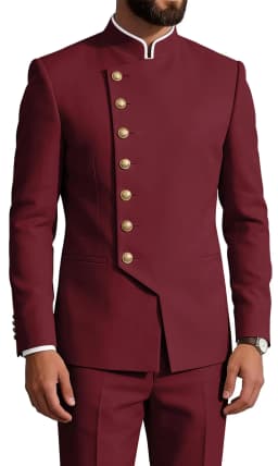Mandarin Collar 2-Piece Suit Chinese Suit Set for Men Stand Collar Slim Fit Chinese Tunic Suits Jacket Pant Set Wedding