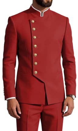 Mandarin Collar 2-Piece Suit Chinese Suit Set for Men Stand Collar Slim Fit Chinese Tunic Suits Jacket Pant Set Wedding