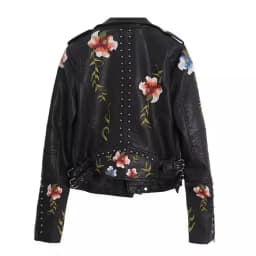 Spring Autumn PU Leather Jacket Women Motorcycle Embroidered Rivet Blazer Outerwear Coats