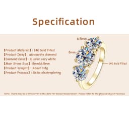 OXTAO 3 Stone Moissanite Engagement Rings for Women 14K Gold Filled 6.5mm VVS1 D Wedding Rings Jewelry Anniversary Gifts