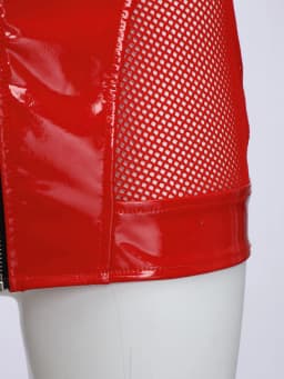 Womens PU Leather Front Zipper Mini Skirt Side Sheer Mesh Patchwork High Waist Bodycon Micro Skirt Wet Look Club Party Miniskirt