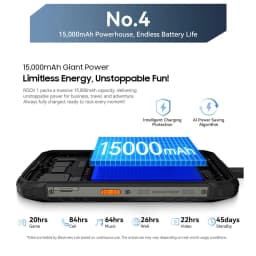Blackview ROCK 1 Rugged Smartphone 6.56'' Dual Displays 15000mAh Battery 55W 8GB+256GB Cell Phone 16MP Camera 4G Android 16 NFC