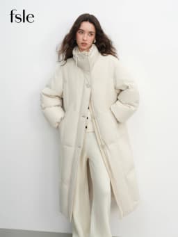 FSLE Winter Women Mid-Length Puffer Downcoat with Stand Collar Korean Style Slouchy Down Jacket Loose Fit Warm Soft Outerwear