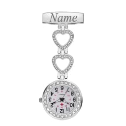 Personalized Customized Engraved With Your Name Doctor Clock Pin Brooch Zircon Crystal Strass Healthcare Heart Fob Nurse Watch