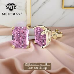 Bocarman Ice Cut Zircon Stud Earrings S925 Silver Paraiba Tanzanite Blue Mint Green Rectangular Multicolor Women Fine Jewelry