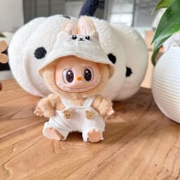 15/17cm Labubu Doll Clothes 1st/2nd/3rd Gen Fit Mr. Black Bear Hoodie Set with Headphone Plush Toy Outfits Halloween Decor