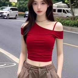 Red Off Shoulder Short Sleeve Tee Women Slim Fit One shoulder T shirt Sexy Thin Strap Crop Top Spring Summer Outerwear