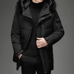 Style Hooded Jacket Short Length Casual with Windproof Wrinkle Finish Zipper Closure Thickened Regular Length Winter for Men