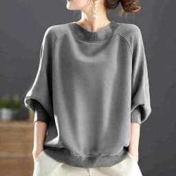 Loose Fit round Neck 7/8 Sleeve Ribbed Collar Top Korean Style Casual Slimming Women's Fashion Autumn New Arrival