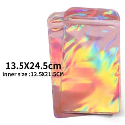 50pcs Long Iridescent Ziplock Bag Transparent Laser Plastic Seal Bags for DIY Jewelry Display Handicrafts Nail Eyelash Packaging