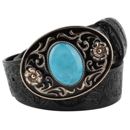 Women's Decorative Buckle Colorful Bead Embossed Split Leather Belt