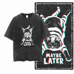Cool Cotton Cat Printed Retro Washed Distressed Men t-shirt Black Big Size T Shirt For Men Unique Graphic Tshirt Tee G52