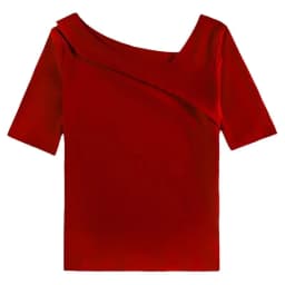 Woman's Clothing Basic T-Shirts Tops Lady Slim Short Sleeve Skew Collar Sheath Blouse Tops SS055