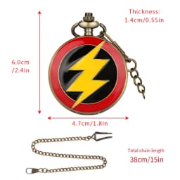 Red Bronze Graphic Yellow Flash Lightning Quartz Pocket Watch Anime Necklace Harajuku Clock Chain Cosplay Antique Gifts for Men