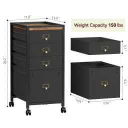File Cabinet with Drawers, Mobile Filing Cabinet Fits Letter Size or A4, Fabric Vertical File on Wheels, Home Office
